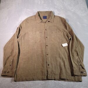 Without Walls Shacket Mens XL Green/Brown Linen Viscose Button Front Shirt